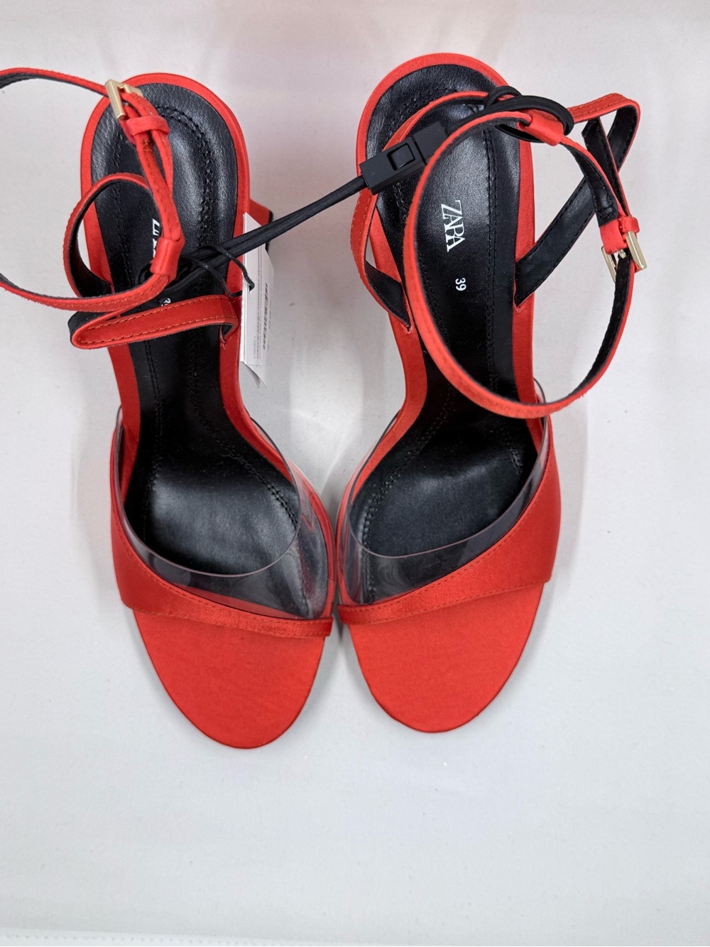 Zara Red Clear-Band Ankle-Strap Heels